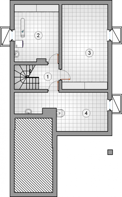 Układ pomieszczeń w piwnicy (rzut) w projekcie Winniczek