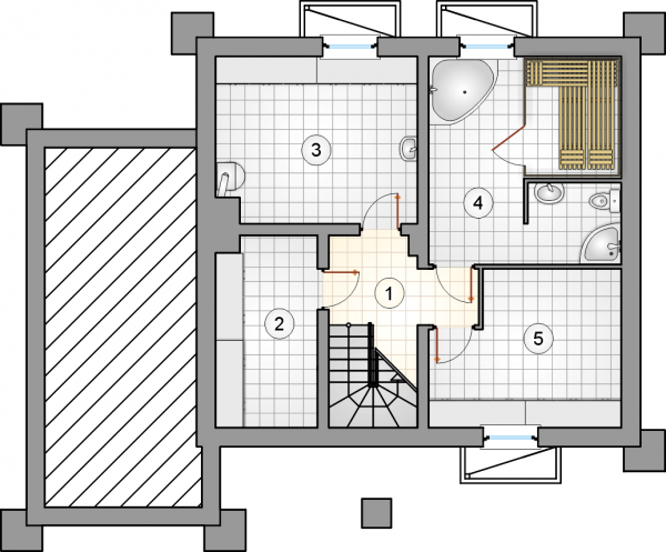 Układ pomieszczeń w piwnicy (rzut) w projekcie Victoria IV