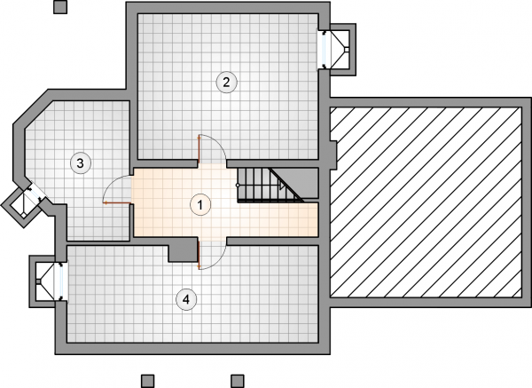 Układ pomieszczeń w piwnicy (rzut) w projekcie Finezja